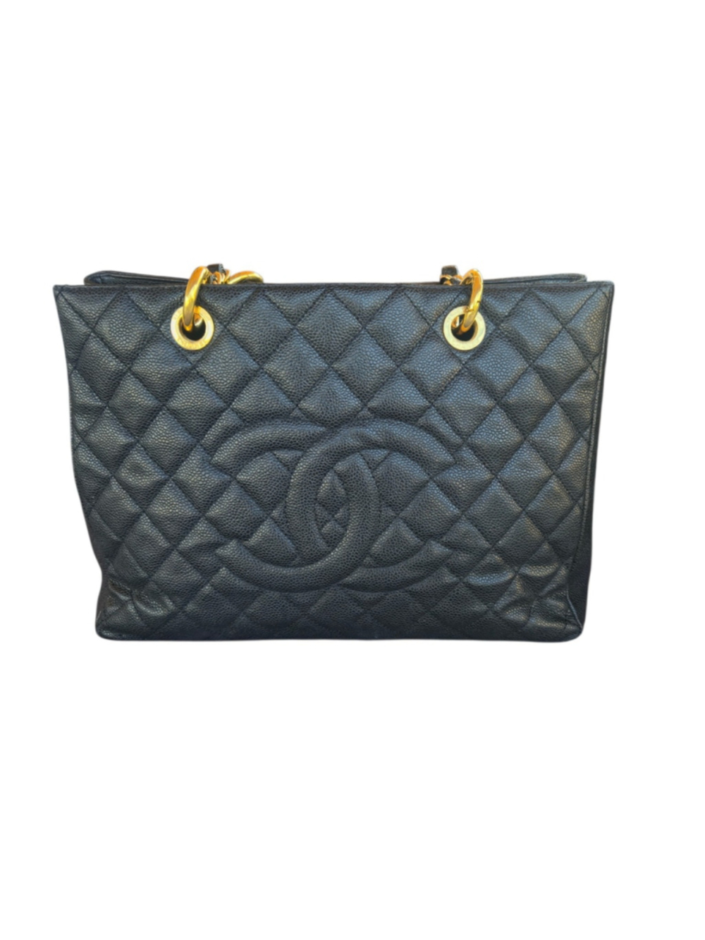 CHANEL Grand Shopping Tote GST Black Caviar Quilted Gold Hardware